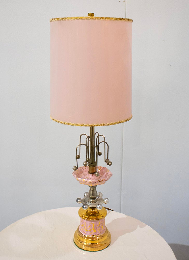 Mid-Century Atomic Pink & Gold Table Lamp | Decatur Estate Vintage Market